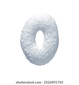 Number 0 made of snow realistic 3d design isolated on background. Zero sign made from snowy white texture. Vector illustration