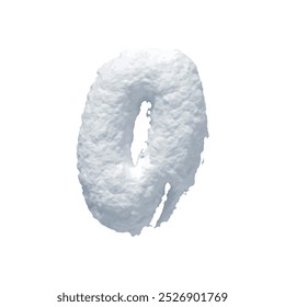 Number 0 made of snow realistic 3d design isolated on background. Zero sign made from snowy white texture. Vector illustration