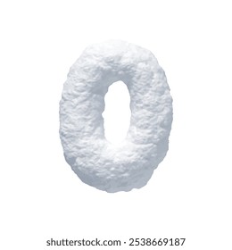 Number 0 made of snow realistic 3d design isolated on background. Zero sign made from snowy white texture. Vector illustration