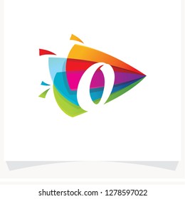 Number 0 Negative space design. Number 0 logo at colorful multicolor triangle play background