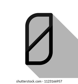 Number 0, numeral, zero. Black object with long shadow on white background