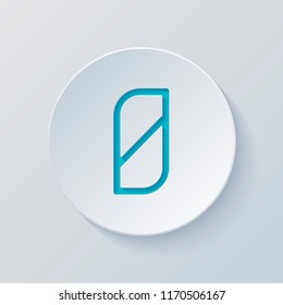 Number 0, numeral, zero. Cut circle with gray and blue layers. Paper style