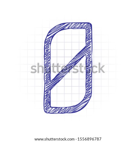 Number 0, numeral, zero. Hand drawn sketched picture with scribble fill. Blue ink. Doodle on white background
