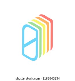 Number 0, numeral, zero. Stack of colorful isometric icons on white background