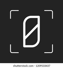 Number 0, numeral, zero. White object in camera autofocus on dark background