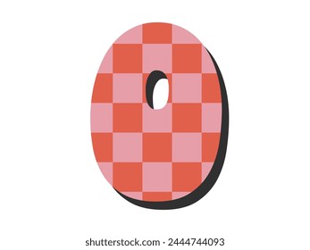 Number 0 on a transparent background.Number zero with colorful chess.Groovy retro trendy style y2k.Numbers for printing for birthday,anniversary celebration.Vector illustration EPS10