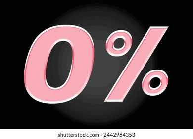 The number 0 percent is shiny pink mixed with white. gradient black background Suitable for design work discount sale price promotion store