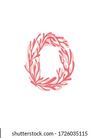 Number 0 pink colored seaweeds underwater ocean plant sea coral elements flat vector illustration on white background