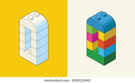 Number 0 from Plastic building blocks. Colored bricks isolated on white background. Vector 3d illustration.