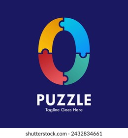 Number 0 puzzle pieces colorful vector logo design. template illustration