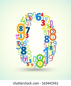 Number 0,  from rainbow colored numbers typography vector font