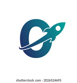 Number 0 with Rocket Up and Swoosh Logo Design. Creative Letter Mark Suitable for Company Brand Identity, Travel, Start up, Logistic, Business Logo Template