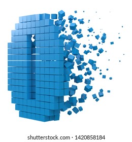 number 0 shaped data block. version with blue cubes. 3d pixel style vector illustration. suitable for blockchain, technology, computer and abstract themes.