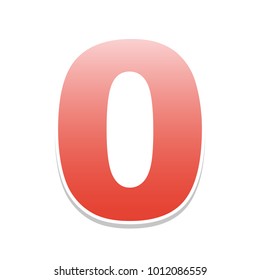 Number 0 sign design template element. Vector. Reddish icon with white and gray shadow on white background. Isolated.