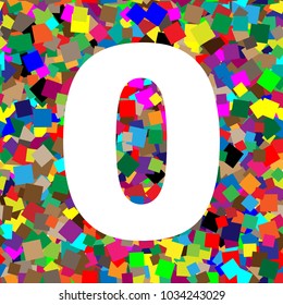 Number 0 sign design template element. Vector. White icon on colorful background with seamless pattern from squares.