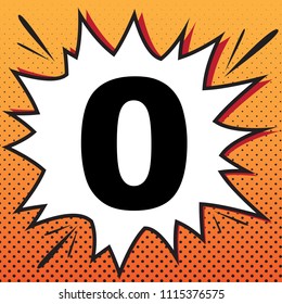 Number 0 sign design template element. Vector. Comics style icon on pop-art background.