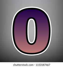 Number 0 sign design template element. Vector. Violet gradient icon with black and white linear edges at gray background.