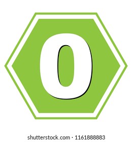 Number 0 sign design template element. Vector. White icon with black shadow at yellow green honeycomb on white background.