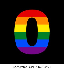 Number 0 sign design template element. Vector. Icon with colors of LGBT flag at black background.