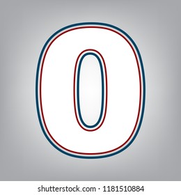Number 0 sign design template element. Vector. Dark red, transparent and midnight green stroke of white icon at grayish background.