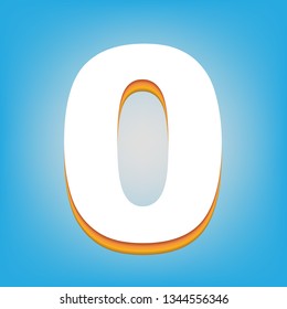 Number 0 sign design template element. Vector. White icon with 3d warm-colored gradient body at sky blue background.