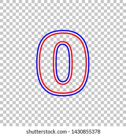 Number 0 sign design template element. Red, white and contour icon at transparent background. Illustration.
