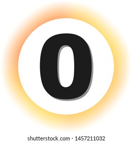 Number 0 sign design template element. Dark icon with shadow on the glowing circle button. Illustration.