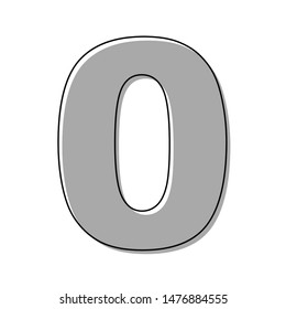 Number 0 sign design template element. Black line icon with gray shifted flat filled icon on white background. Illustration.