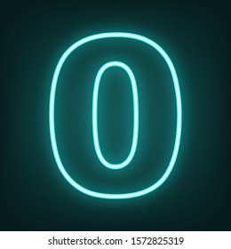 Number 0 sign design template element. Cyan neon icon in the dark. Bluring. Luminescence. Illustration.