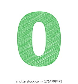 Elemento de plantilla de diseño de signo número 0. Ícono de garabato verde con contorno sólido sobre fondo blanco.  Ilustración.
