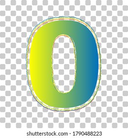 Number 0 sign design template element. Blue to green gradient Icon with Four Roughen Contours on stylish transparent Background. Illustration.