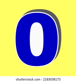 Number 0 sign design template element. Blue Icon with white stroke in 3d at yellow Background. Illustration.