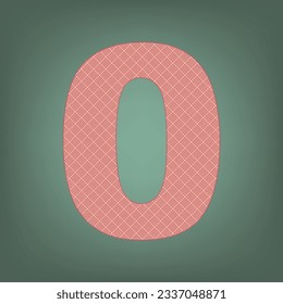Elemento de plantilla de diseño de signo número 0. Icono de albaricoque con motivos gráficos de parqué rojo ladrillo en un fondo de Ebony. Feldgrau. Verde. Ilustración.