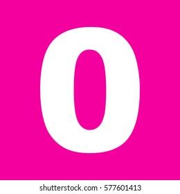 Number 0 sign design template element. White icon at magenta background.