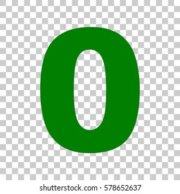 Number 0 sign design template element. Dark green icon on transparent background.