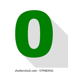 Number 0 sign design template element. Green icon with flat style shadow path.