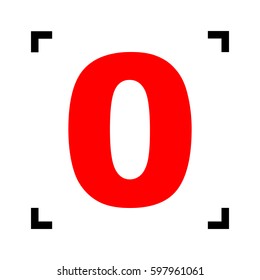 Number 0 sign design template element. Vector. Red icon inside black focus corners on white background. Isolated.