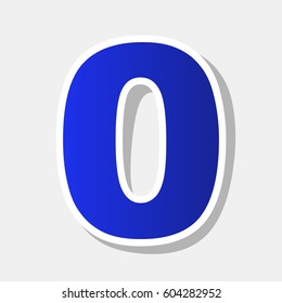 Number 0 sign design template element. Vector. New year bluish icon with outside stroke and gray shadow on light gray background.