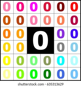 Number 0 sign design template element. Vector. Felt-pen 33 colorful icons at white and black backgrounds. Colorfull.
