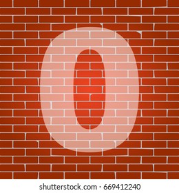 Number 0 sign design template element. Vector. Whitish icon on brick wall as background.