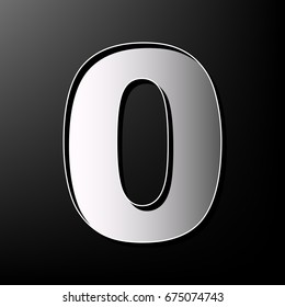Number 0 sign design template element. Vector. Gray 3d printed icon on black background.