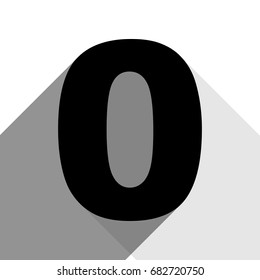 Number 0 sign design template element. Vector. Black icon with two flat gray shadows on white background.