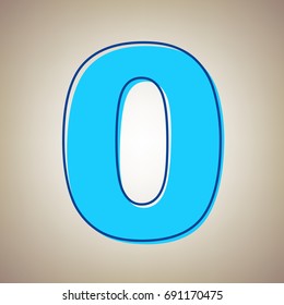 Number 0 sign design template element. Vector. Sky blue icon with defected blue contour on beige background.