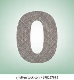 Number 0 sign design template element. Vector. Brown flax icon on green background with light spot at the center.
