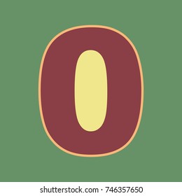 Number 0 sign design template element. Vector. Cordovan icon and mellow apricot halo with light khaki filled space at russian green background.