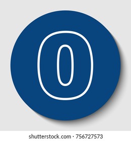Number 0 sign design template element. Vector. White contour icon in dark cerulean circle at white background. Isolated.