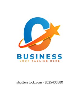Number 0 with Star Swoosh Logo Design. Suitable for Start up, Logistic, Business Logo Template
