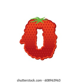 Number 0 Strawberry font. Red Berry lettering zero alphabet. Fruits ABC