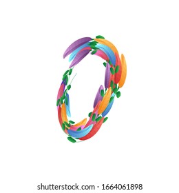 Number 0, 0 symbol. Zero icon creative poster design. Floral Abstract colourful brush. Spring banner template. Text vector concept. Artistic illustration.