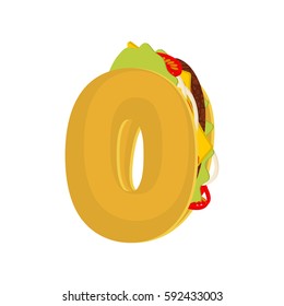 Number 0 tacos. Mexican fast food font zero. Taco alphabet symbol. Mexico meal ABC